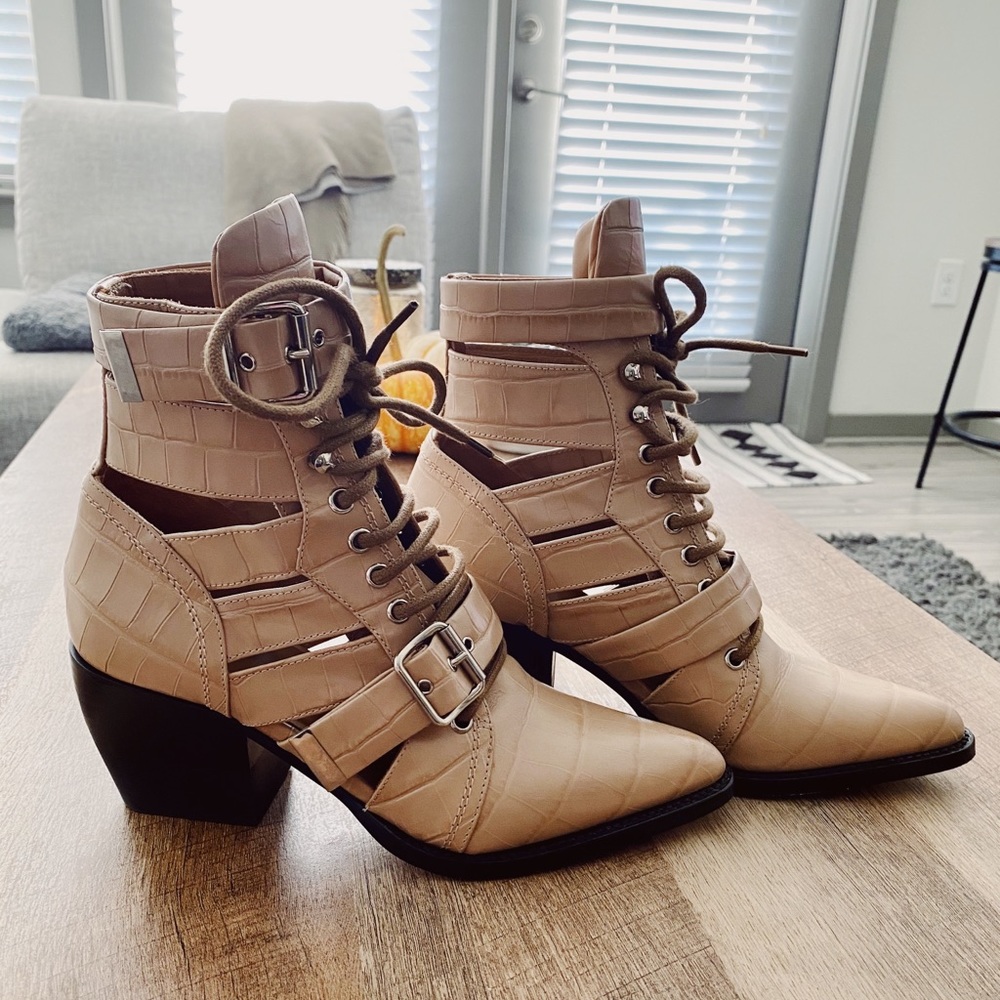 Chloe Rylee Embossed Leather Lace-Up Boots